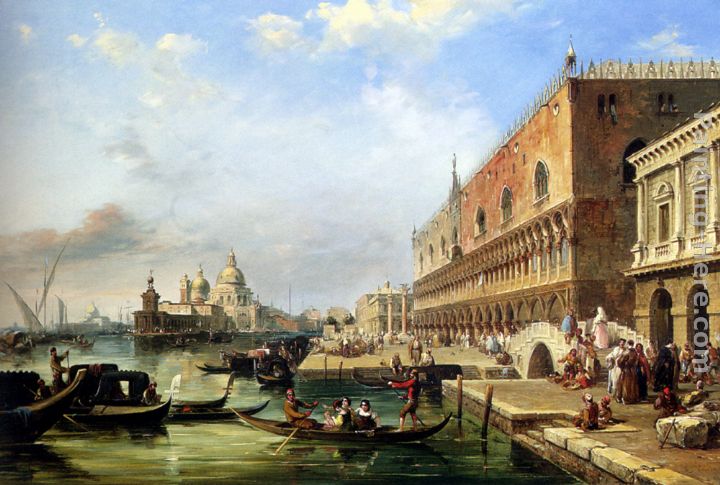 The Bacino, Venice, Looking Towards The Grand Canal, With The Dogana, The Salute, The Piazetta And The Doges Palace painting - Edward Pritchett The Bacino, Venice, Looking Towards The Grand Canal, With The Dogana, The Salute, The Piazetta And The Doges Palace art painting